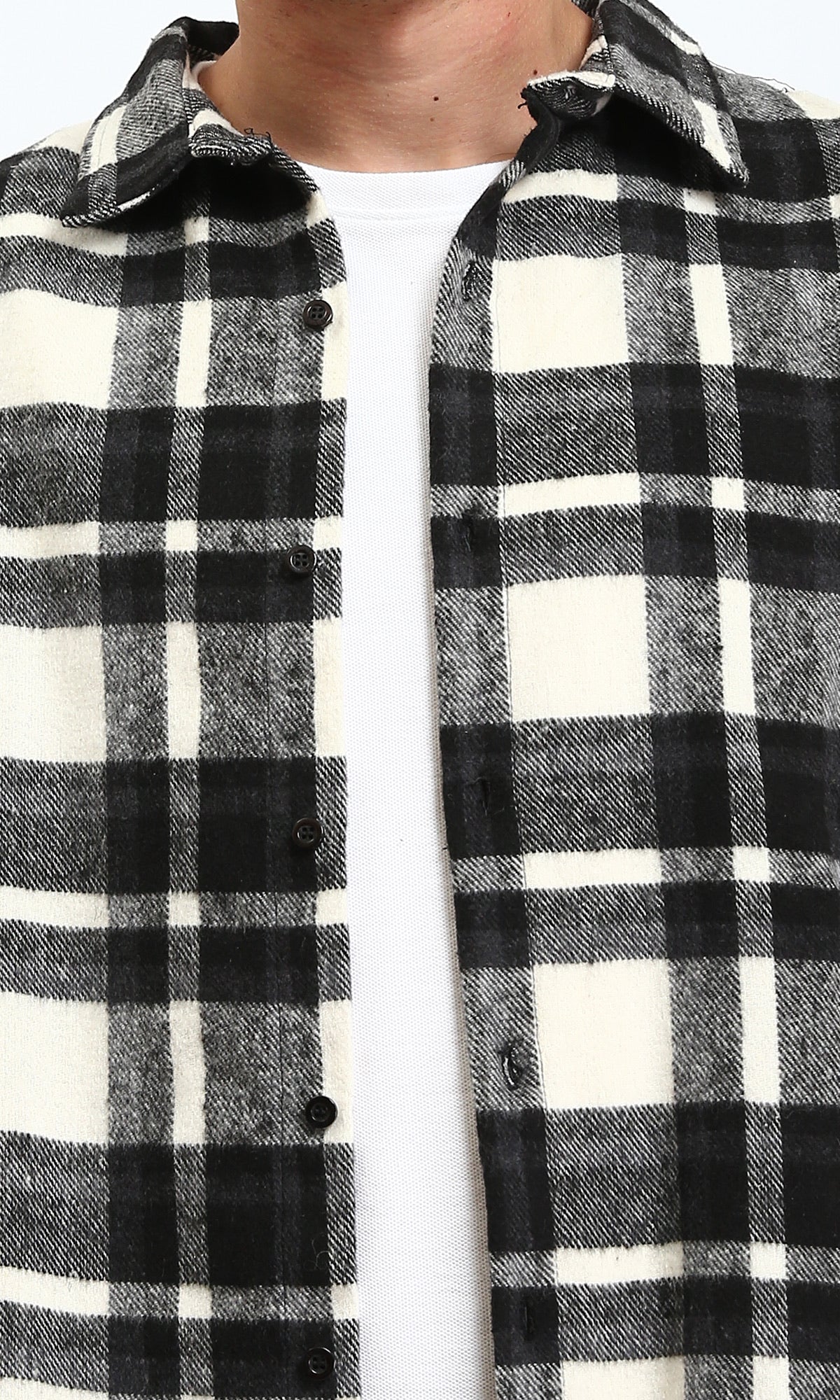 R212081 - Tartan Long Sleeves Buttoned Shirt - Black & White - Image 3