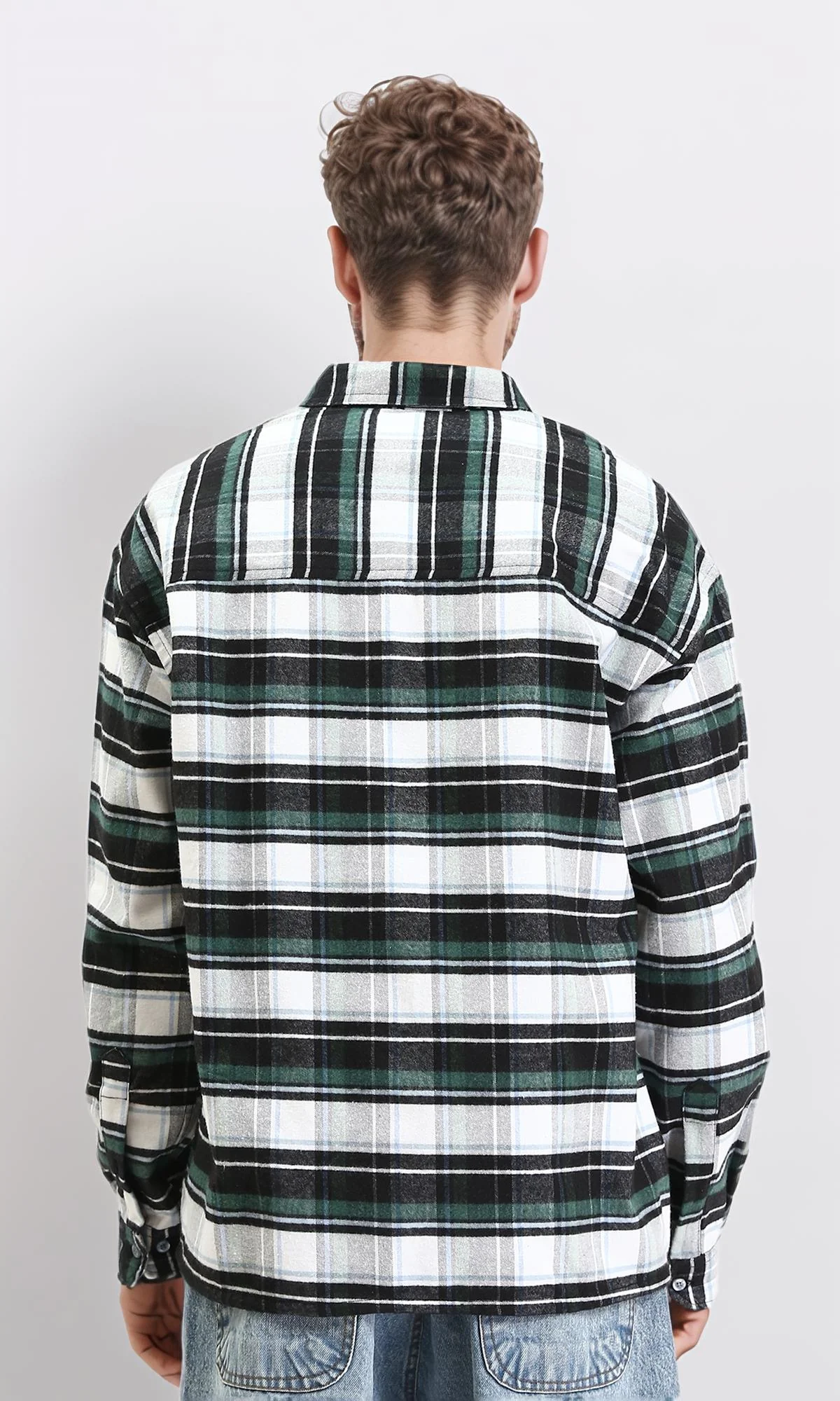 R212084 - Plaid Shirt with Front Pockets - Black & Green - Image 2