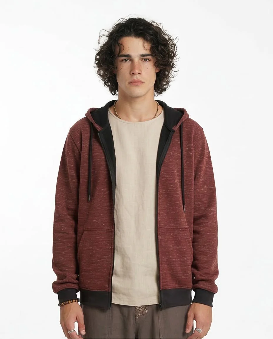 Ravin Men’s Space-Dye Zip-Up Hoodie with Contrast Trim – Burgundy/Black - R212098