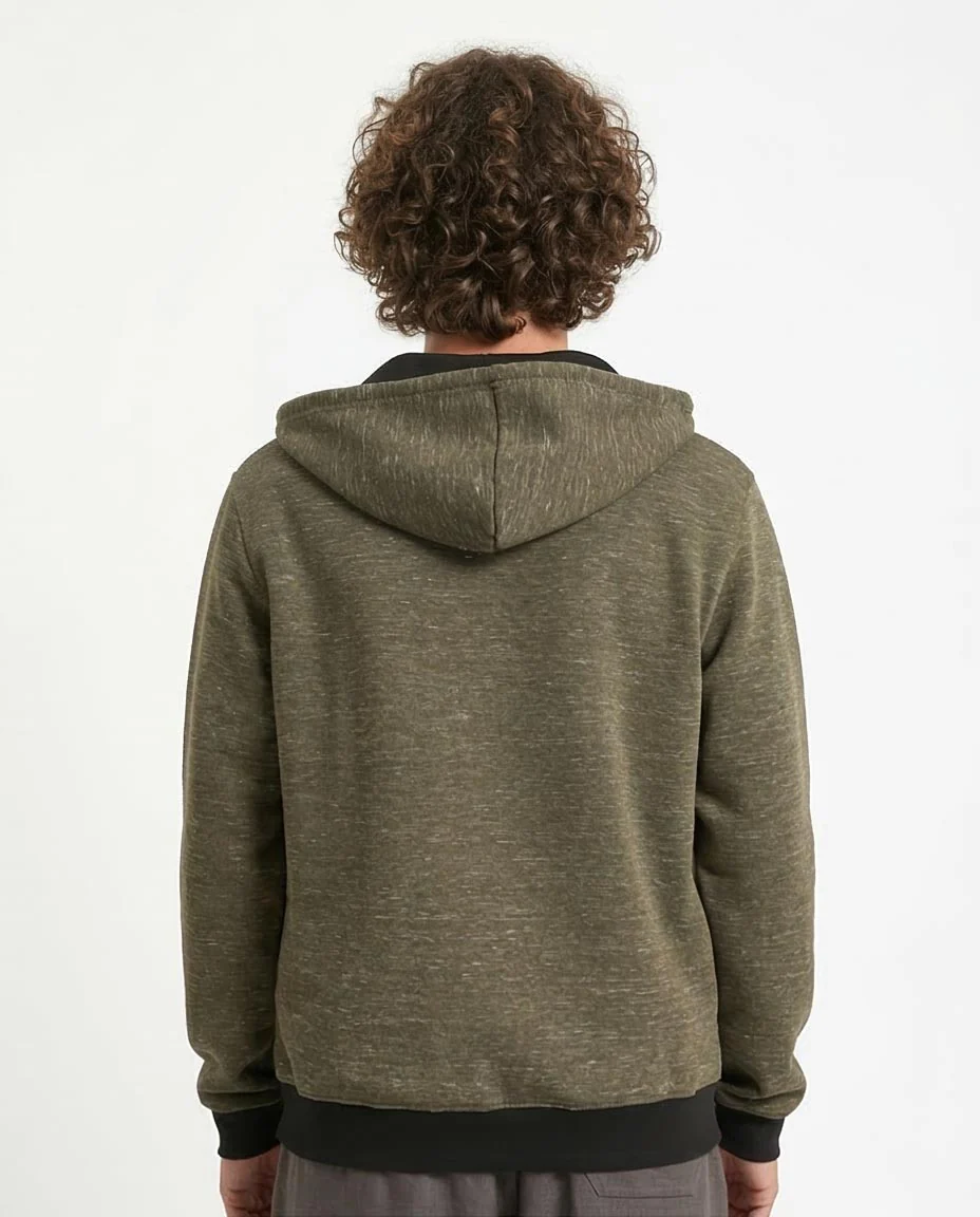 Ravin Men’s Marled Zip-Up Hoodie with Contrast Ribbing – Olive - R212099 - Image 2