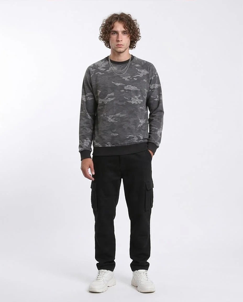 Ravin Men's Camo Raglan Sweatshirt with Static Detailing — Charcoal Grey - R212102 - Image 3