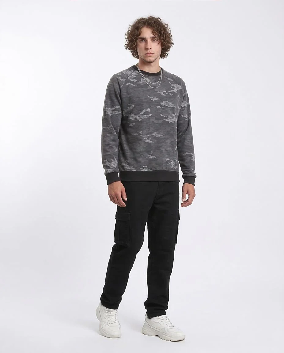 Ravin Men's Camo Raglan Sweatshirt with Static Detailing — Charcoal Grey - R212102 - Image 5