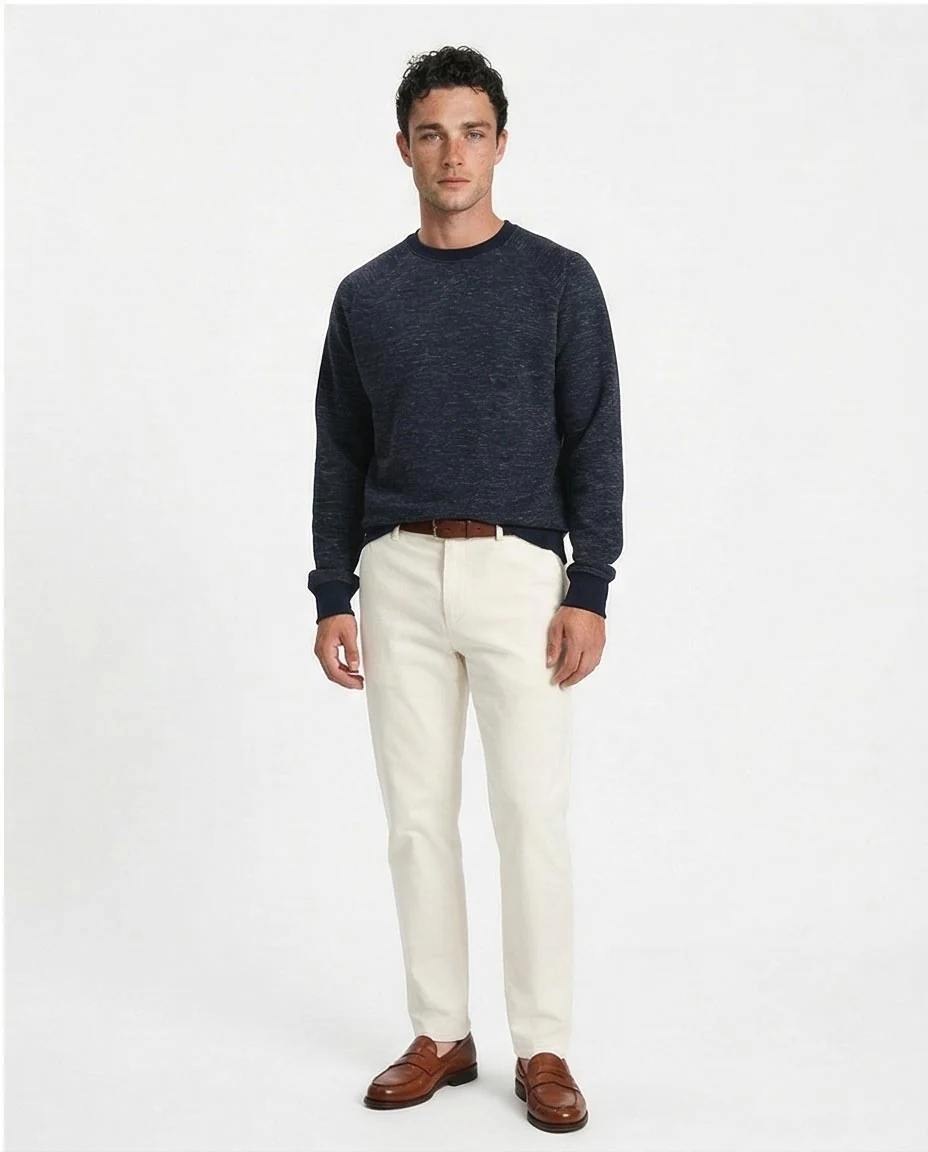 Ravin Men’s Heathered Raglan-Sleeve Navy Sweatshirt – Premium Textured Knit - R212103 - Image 5