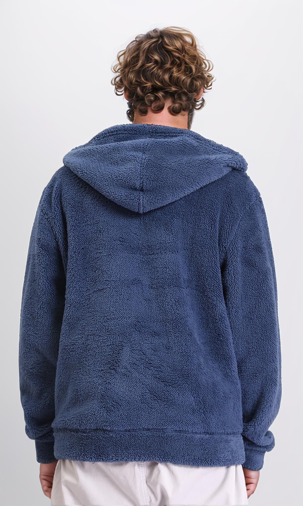 R212106 - Zipped Fur Sweatshirt with Front Pockets - Dusty Blue - Image 2