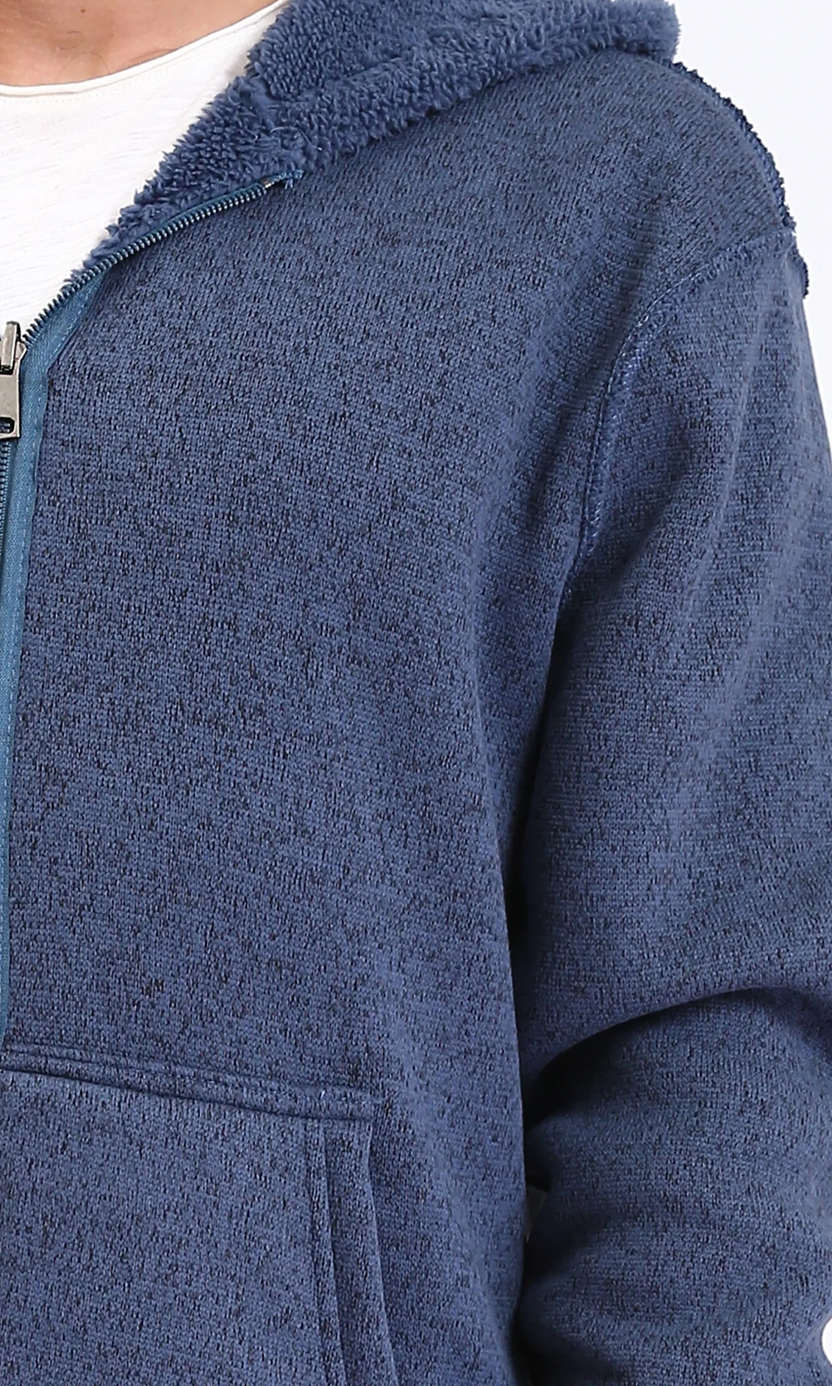 R212106 - Zipped Fur Sweatshirt with Front Pockets - Dusty Blue - Image 3