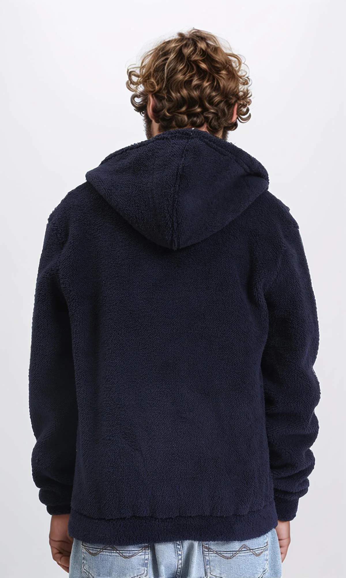 R212108 - Zipped Fur Sweatshirt with Front Pockets - Dark Navy Blue - Image 2