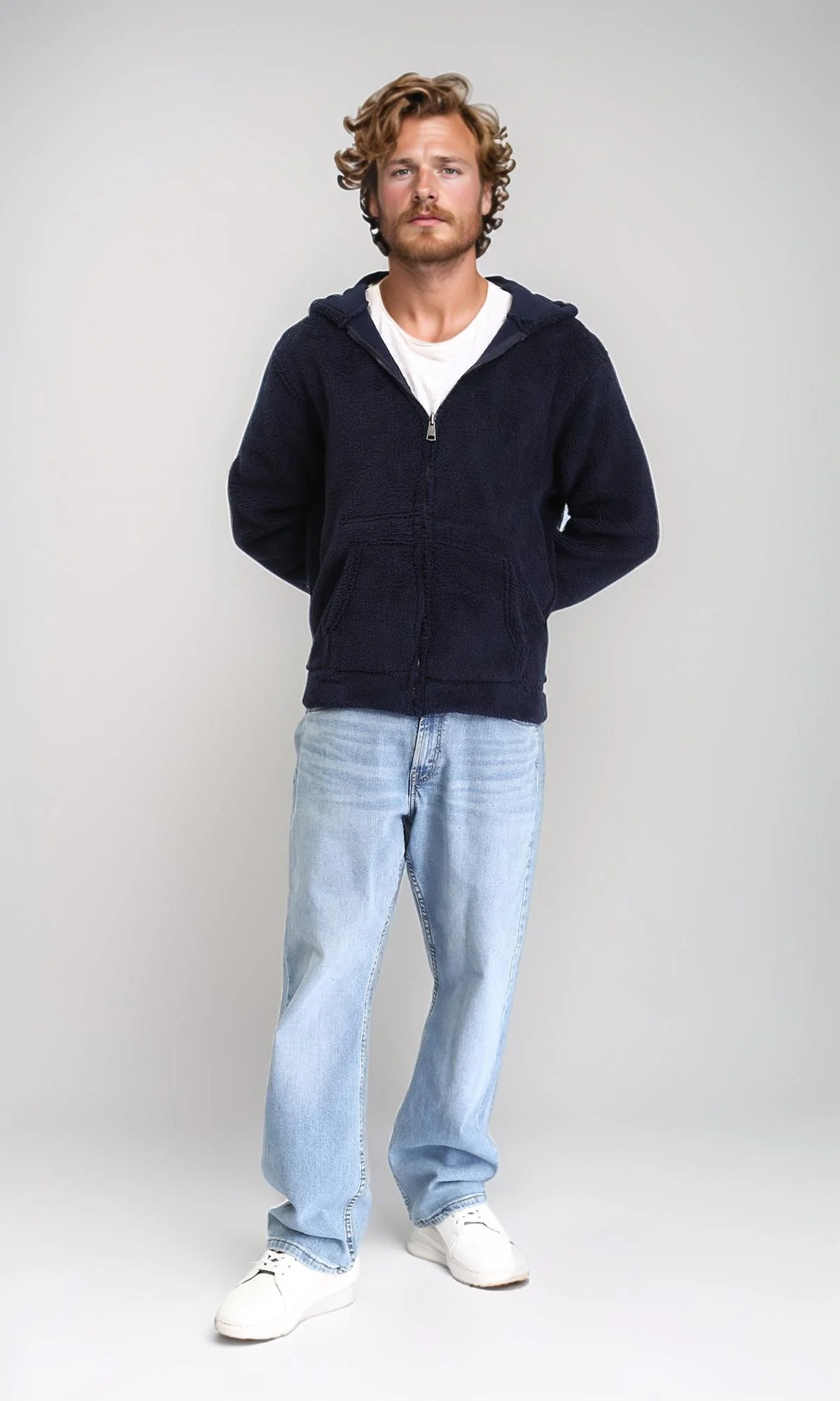 R212108 - Zipped Fur Sweatshirt with Front Pockets - Dark Navy Blue - Image 4