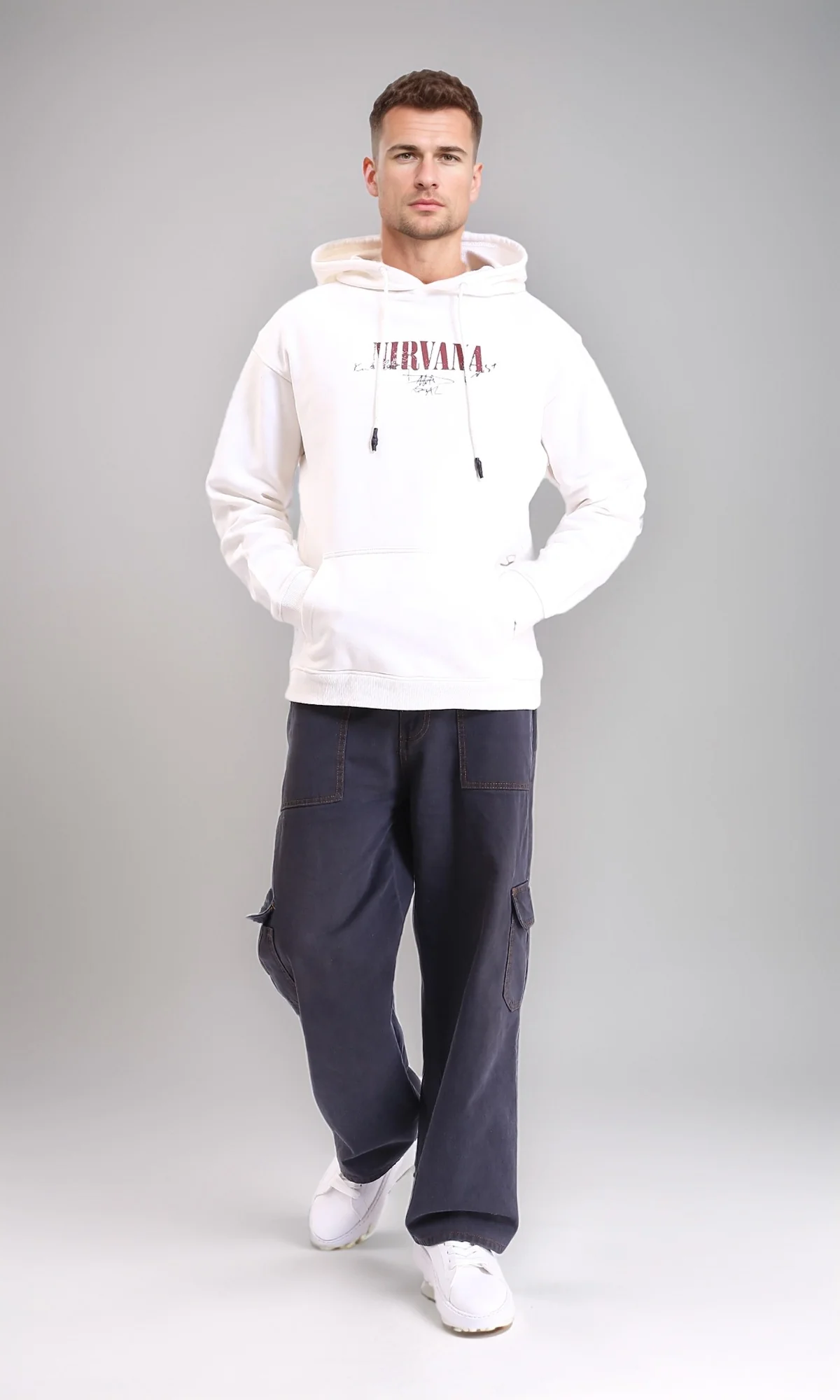 R212187 - Long Sleeves Printed Winter Hoodie - Off-White - Image 4