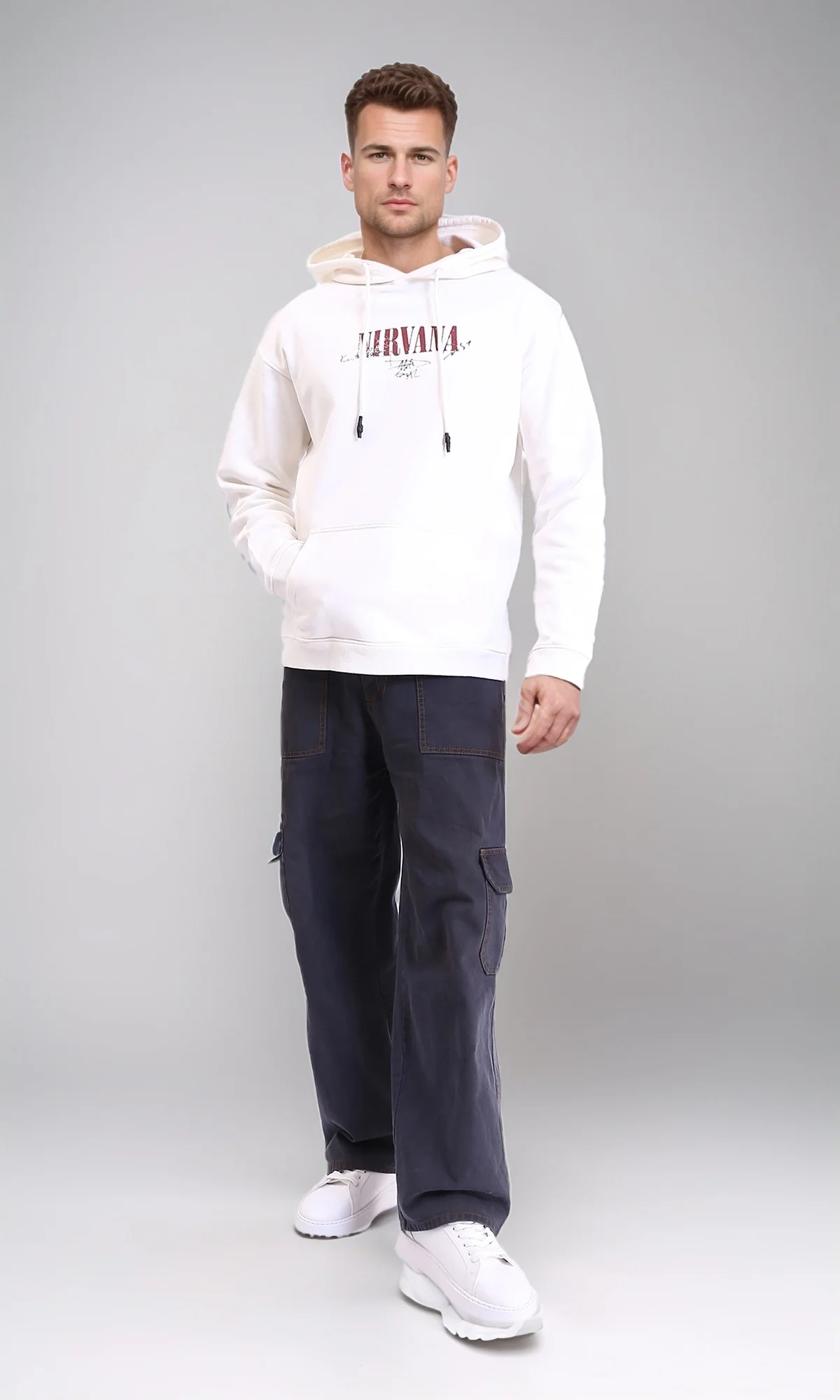 R212187 - Long Sleeves Printed Winter Hoodie - Off-White - Image 5