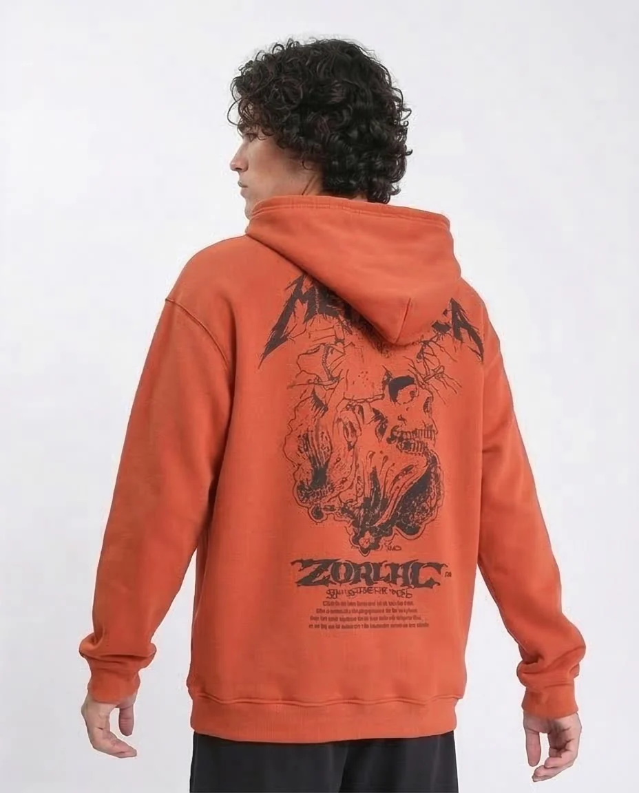Ravin x Metallica Oversized Graphic Hoodie – Terracotta Grunge Edition - Hot Orange - R212193 - Image 2