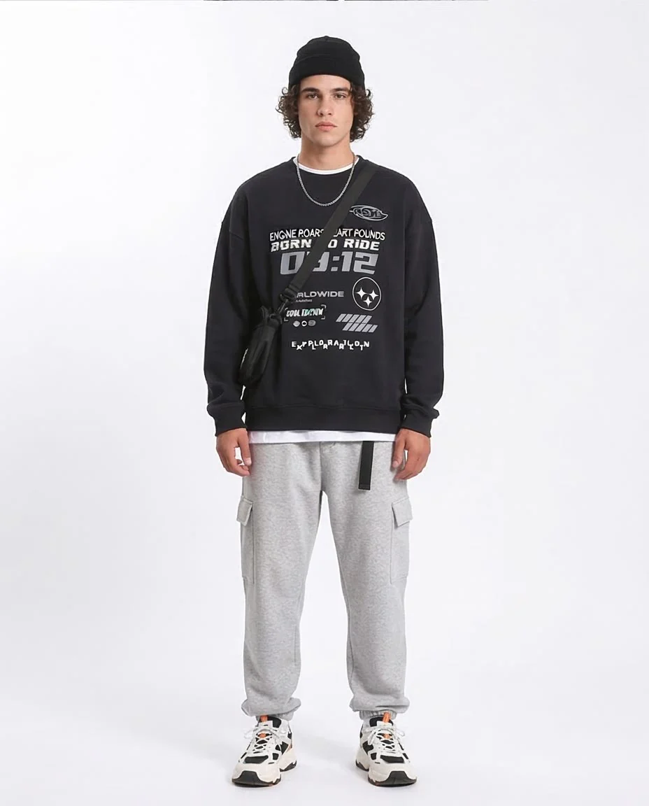 Ravin | "Born to Ride" Oversized Graphic Streetwear Sweatshirt - Black - R212199 - Image 3