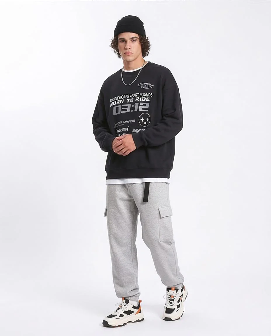 Ravin | "Born to Ride" Oversized Graphic Streetwear Sweatshirt - Black - R212199 - Image 5
