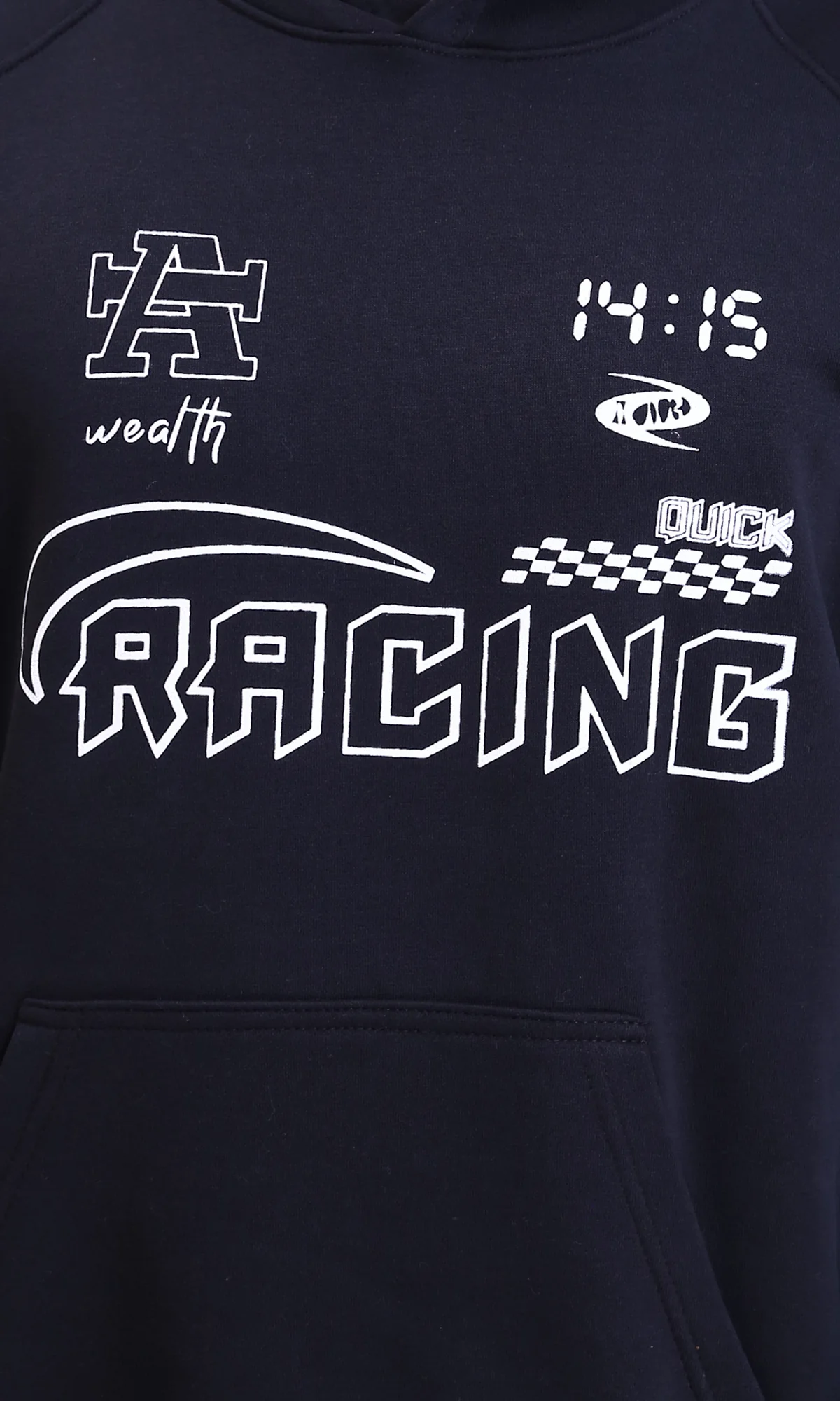R212207 - Front Print "Racing" Casual Hoodie - Black - Image 3
