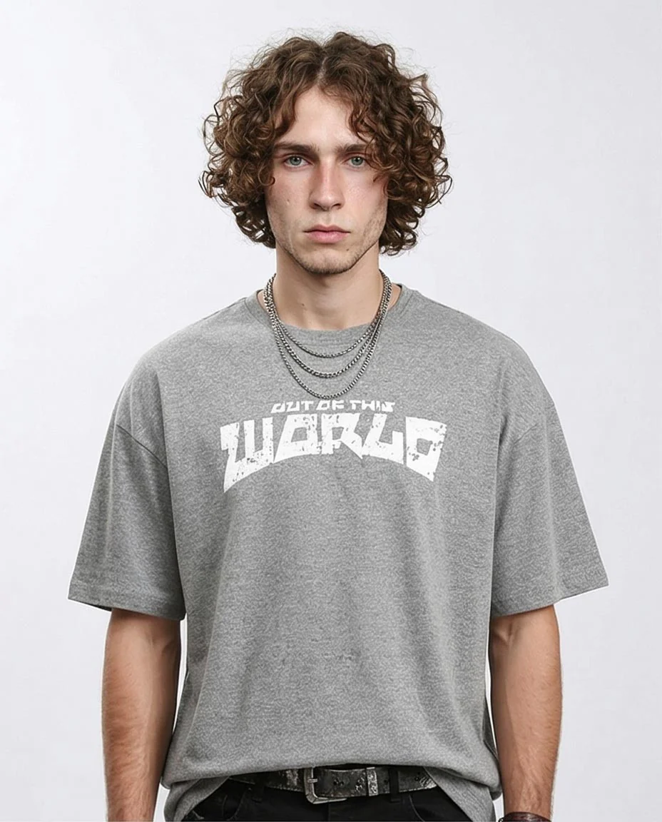 Ravin Men’s Oversized "Out Of This World" Distressed Graphic T-Shirt – Heather Grey - R212291