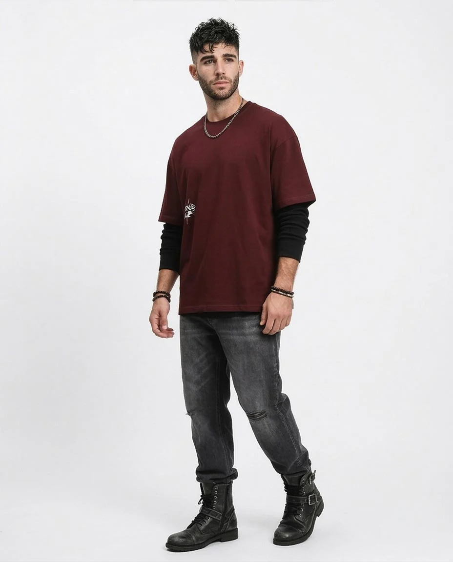 RAVIN "CORRUPT" Oversized Heavyweight Graphic T-Shirt – Burgundy - R212292 - Image 5