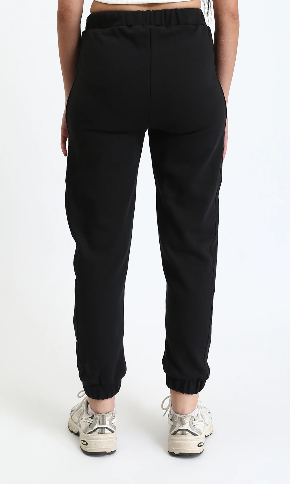 R212302 - Elastic Waist with Drawstring Cotton Sweatpants - Black - Image 2