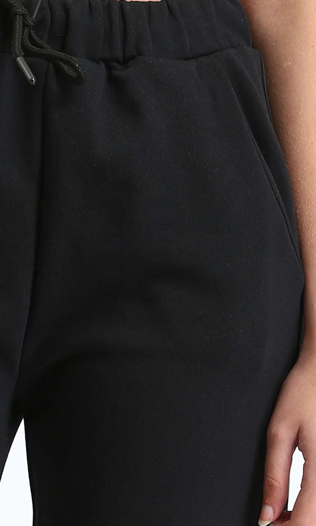 R212302 - Elastic Waist with Drawstring Cotton Sweatpants - Black - Image 3