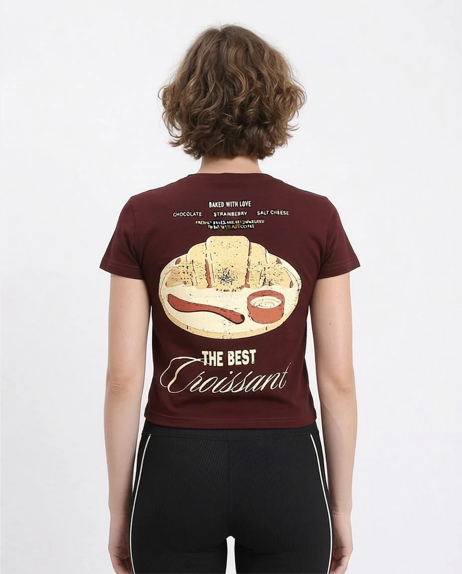 RAVIN Women’s Burgundy "The Best Croissant" Graphic Baby Tee - R212304 - Image 2