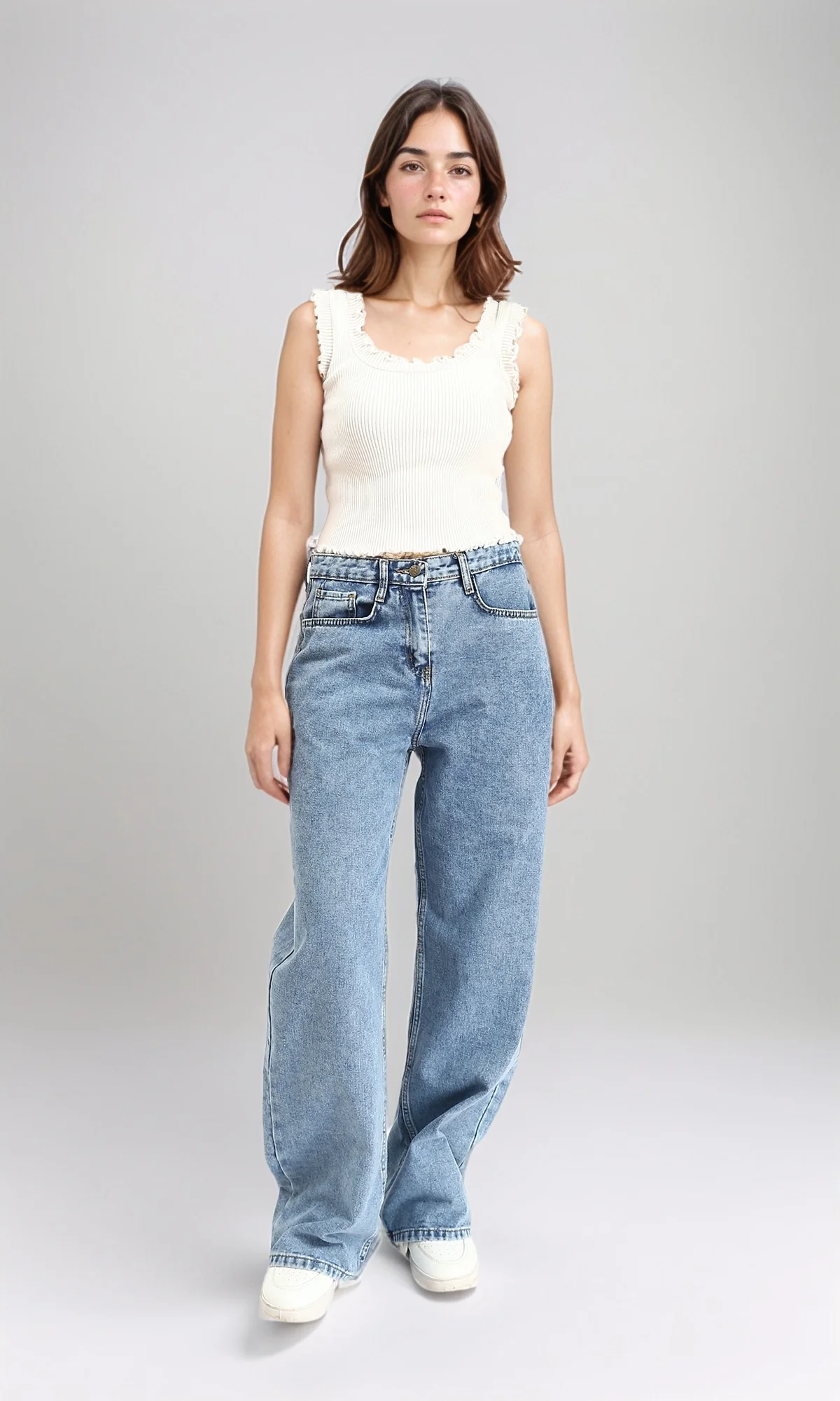 R212316 - Fashionable Solid Wide Leg Jeans - Stonewash - Image 5