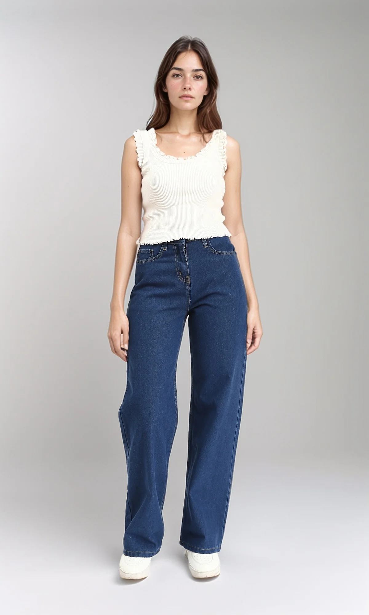 R212317 - Fashionable Solid Wide Leg Jeans - Dark Blue - Image 5
