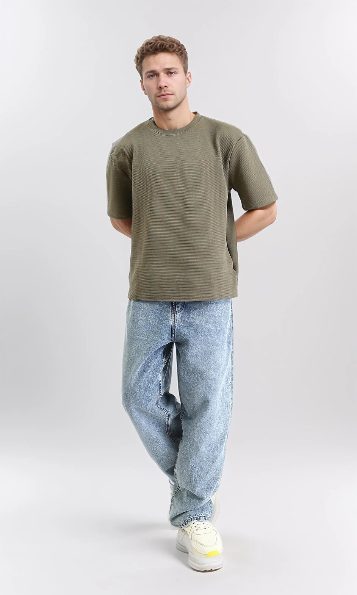 R212360 - Crew Neck Self Striped Tee - Dark Olive - Image 5