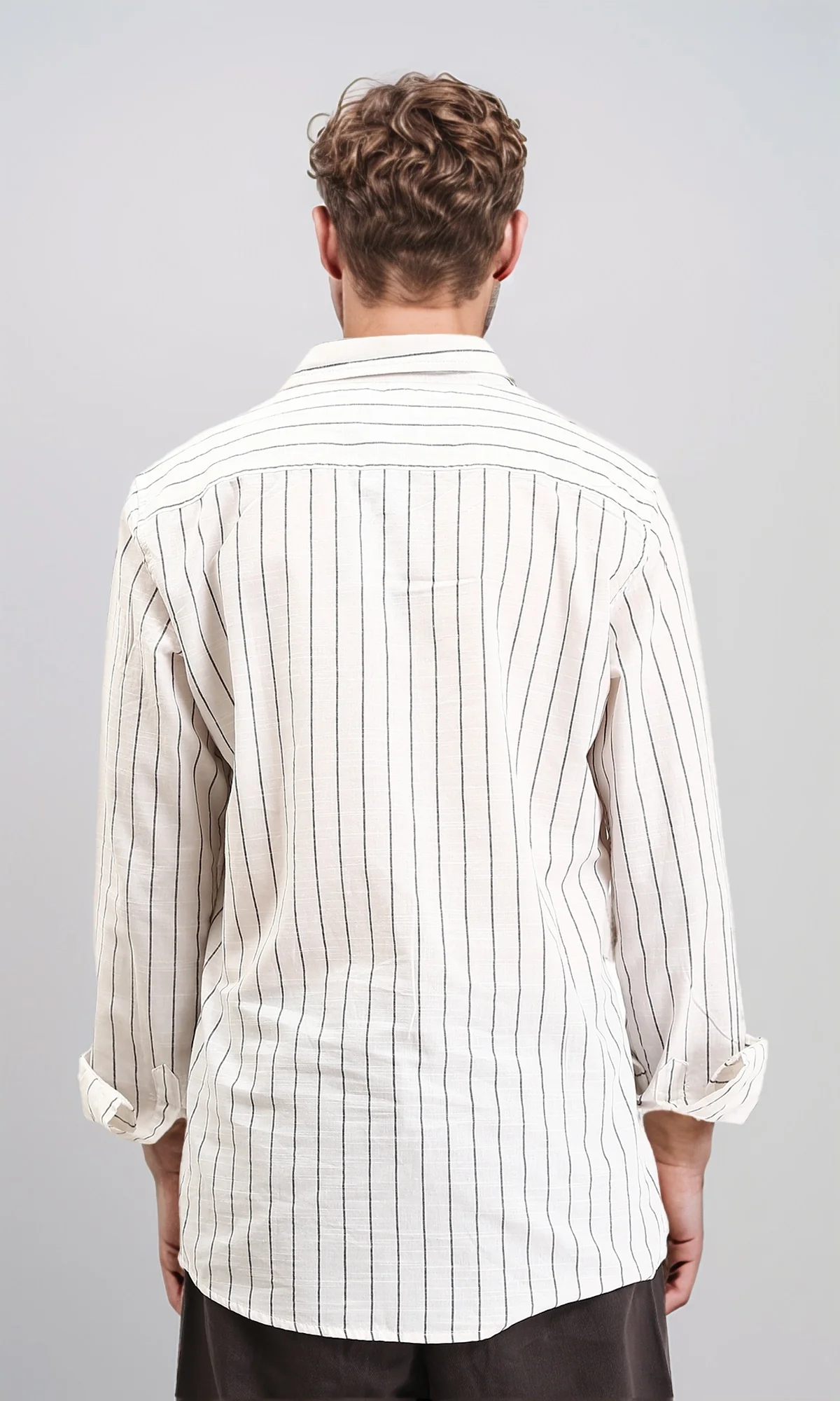 R212448 - Pencil Striped Long Sleeves Shirt - Black & White - Image 2