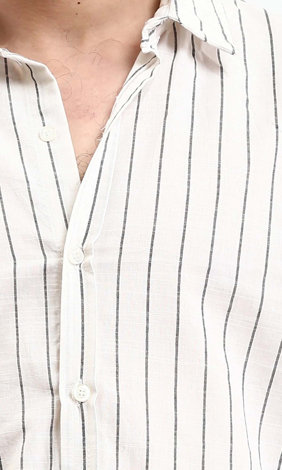 R212448 - Pencil Striped Long Sleeves Shirt - Black & White - Image 3