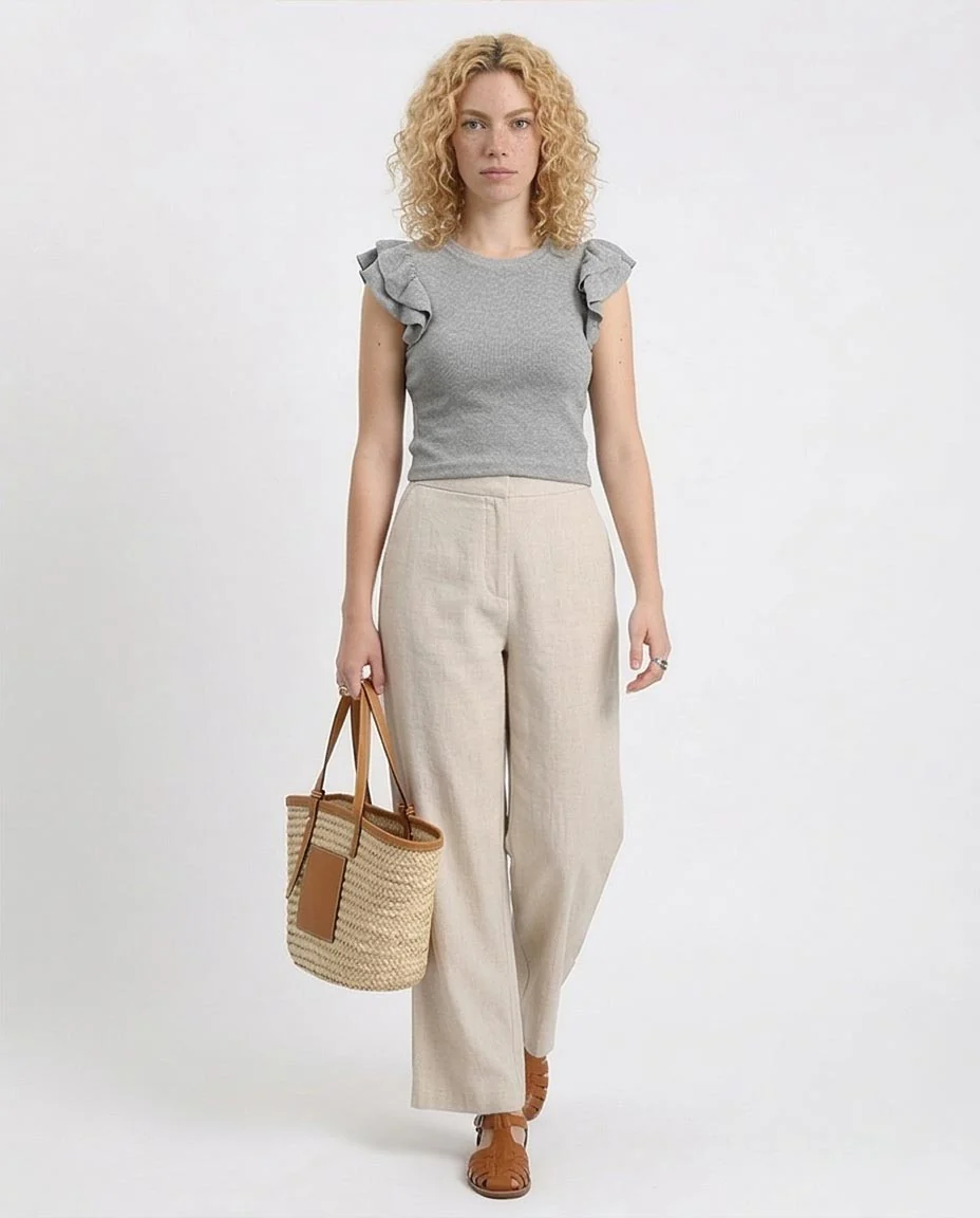 Ravin Women’s Metallic Ribbed Knit Ruffle Sleeve Top - Heather Grey - R212449 - Image 5