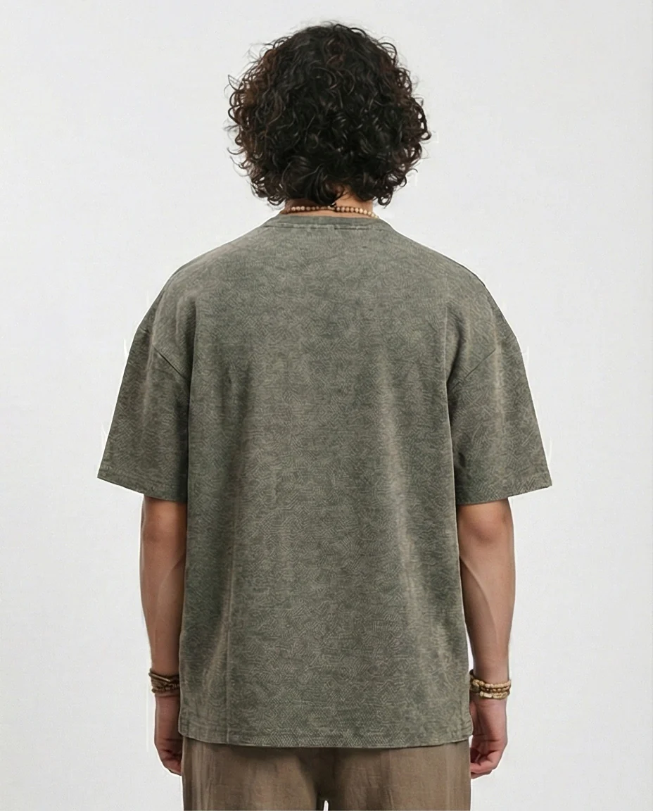 R212507 - Patterned Slip On Crew Neck Tee - Dark khaki - Image 2