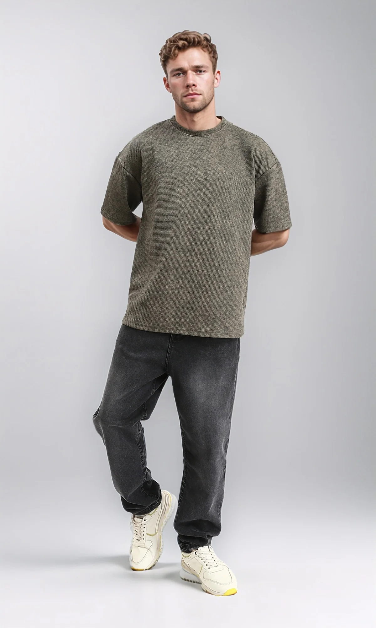 R212507 - Patterned Slip On Crew Neck Tee - Dark khaki - Image 5
