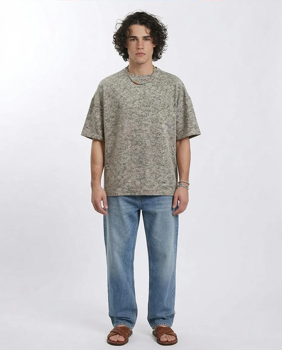 Ravin Men’s Oversized Textured Knit Tee – Grey Marl - R212508 - Image 3