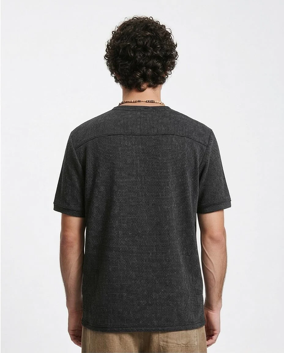 Ravin Men’s Micro-Grid Textured Crewneck T-Shirt – Charcoal - R212520 - Image 2