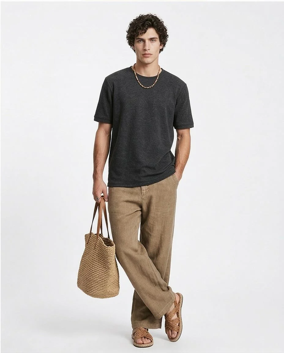 Ravin Men’s Micro-Grid Textured Crewneck T-Shirt – Charcoal - R212520 - Image 5