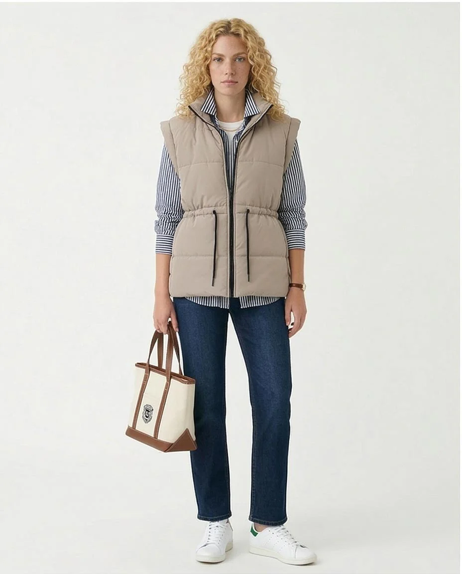 Ravin Women’s Drawstring Waist Quilted Puffer Vest – Stone - R212525 - Image 4
