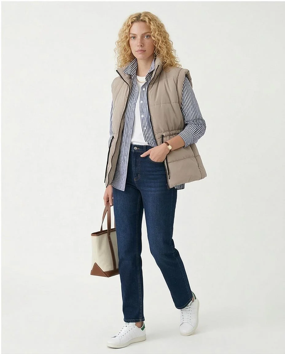 Ravin Women’s Drawstring Waist Quilted Puffer Vest – Stone - R212525 - Image 5