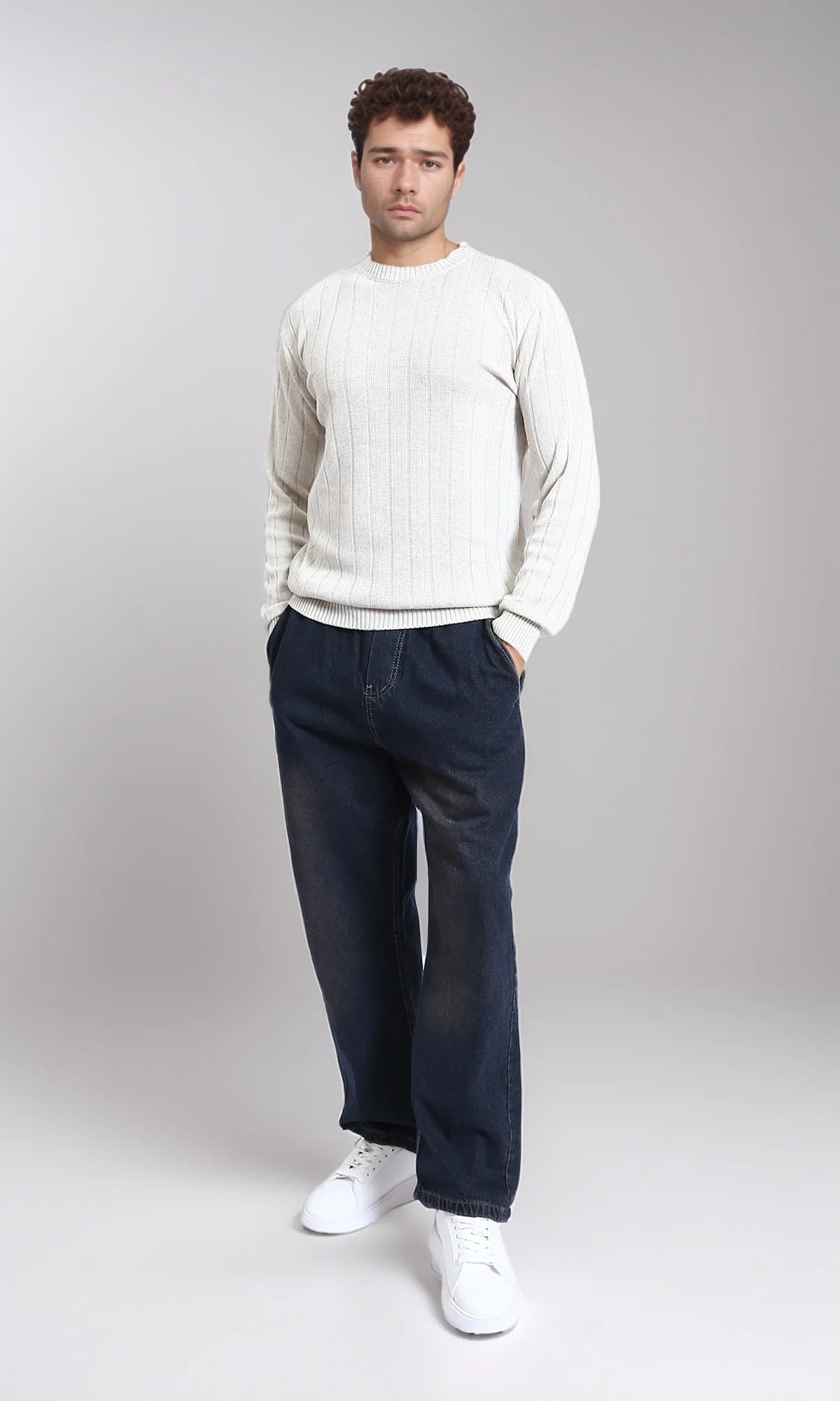 R212598 - Self Striped Winter Basic Pullover - Off-White - Image 5