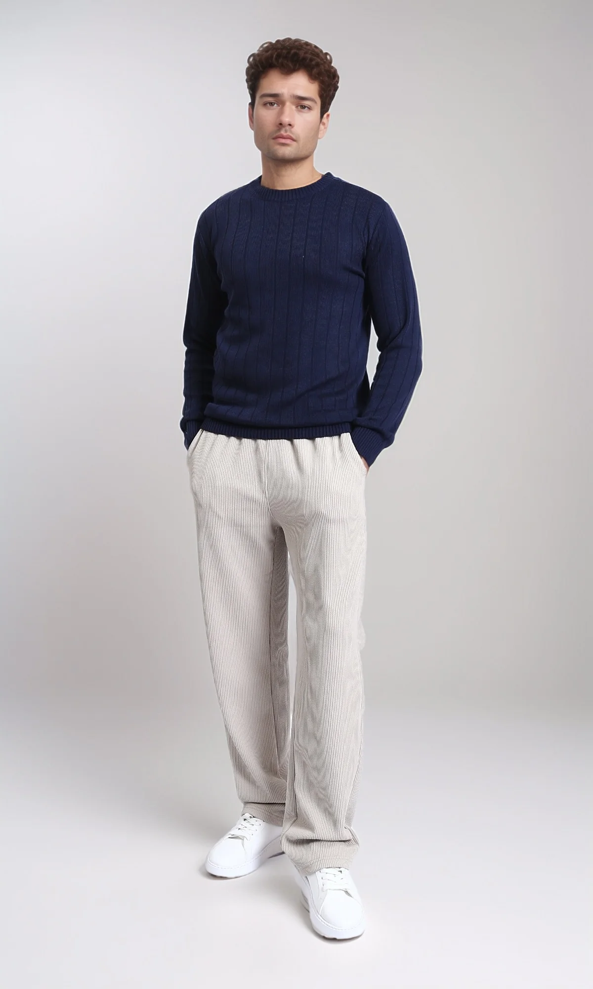 R212600 - Self Striped Winter Basic Pullover - Navy Blue - Image 5