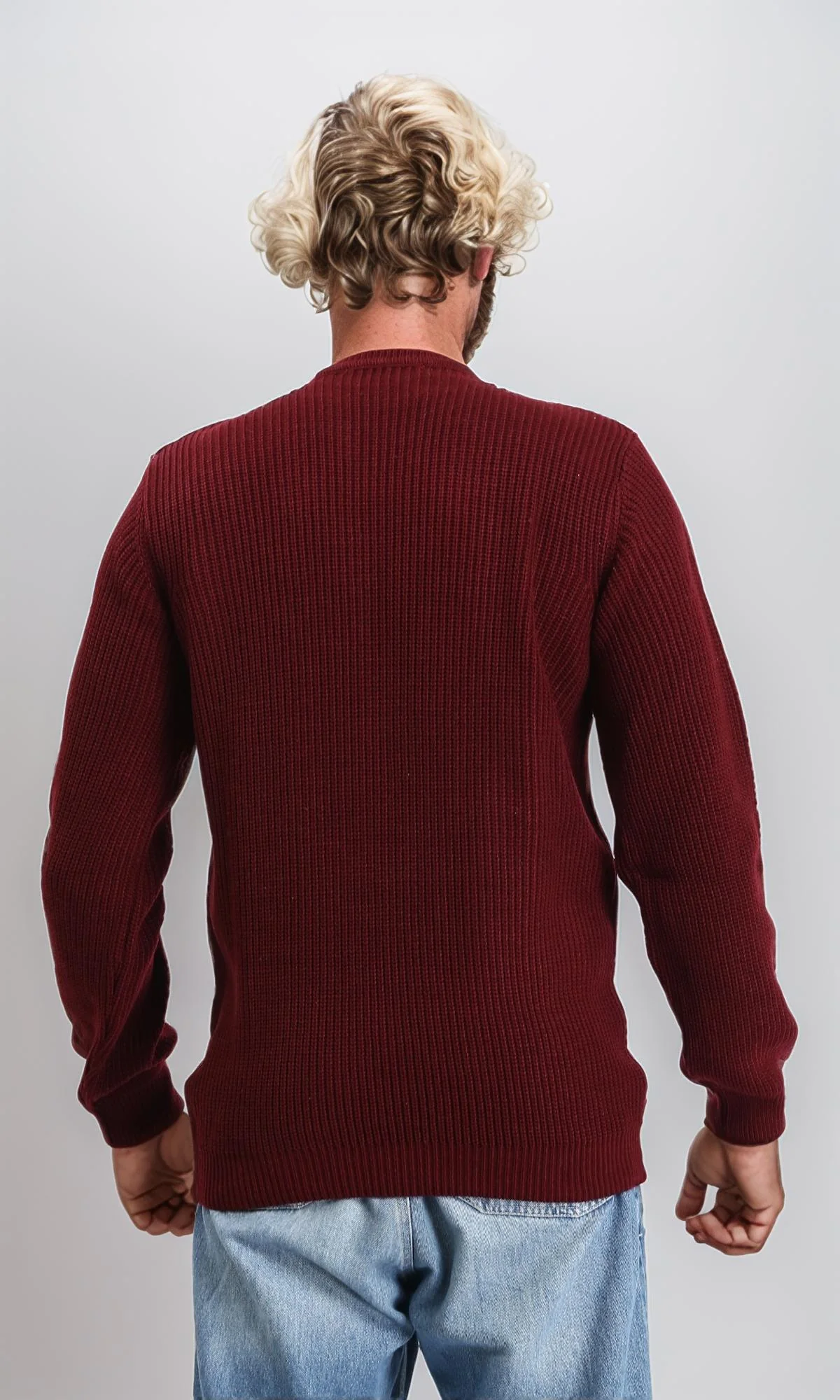 R212618 - Slip On Round Neck Knitted Pullover - Dark Burgundy - Image 2