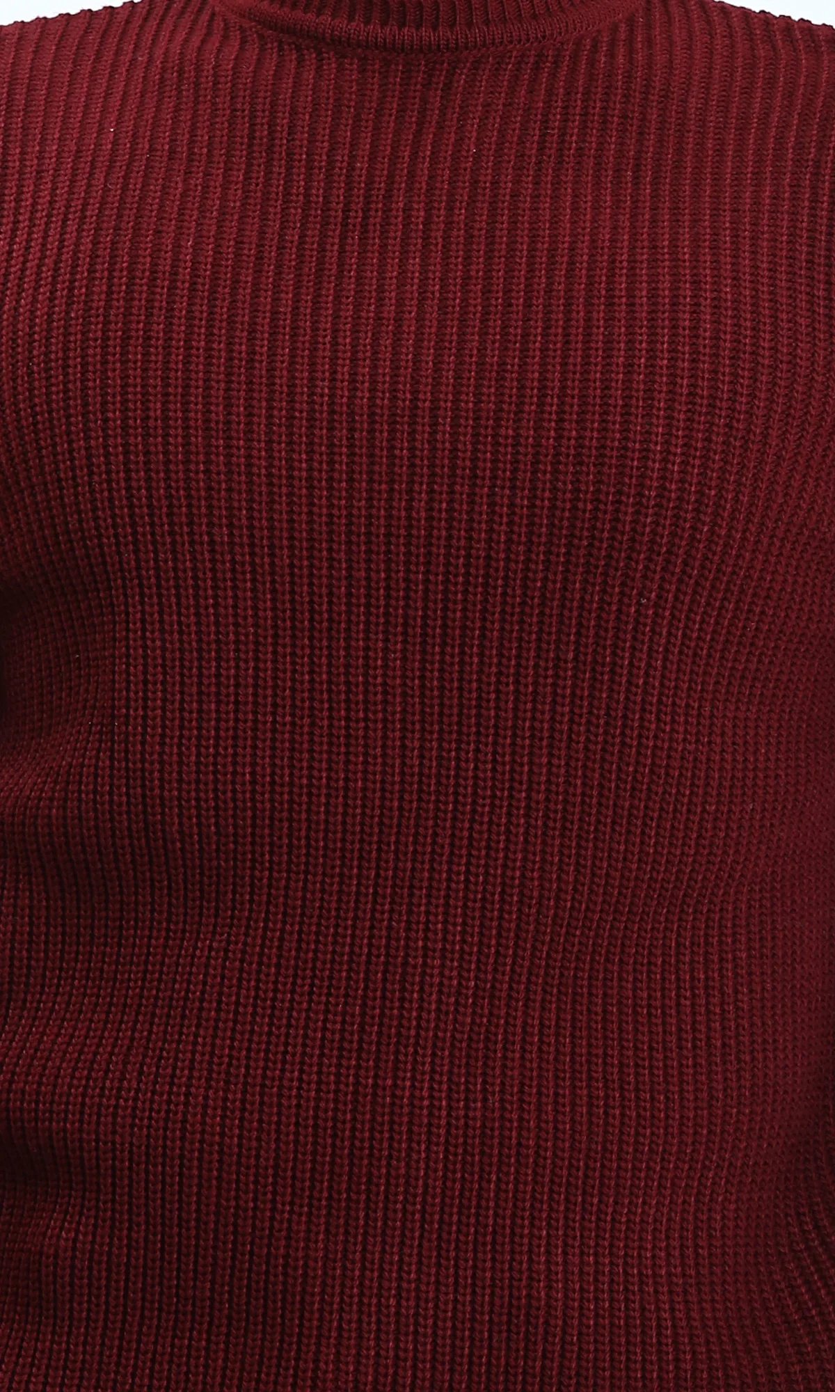 R212618 - Slip On Round Neck Knitted Pullover - Dark Burgundy - Image 3