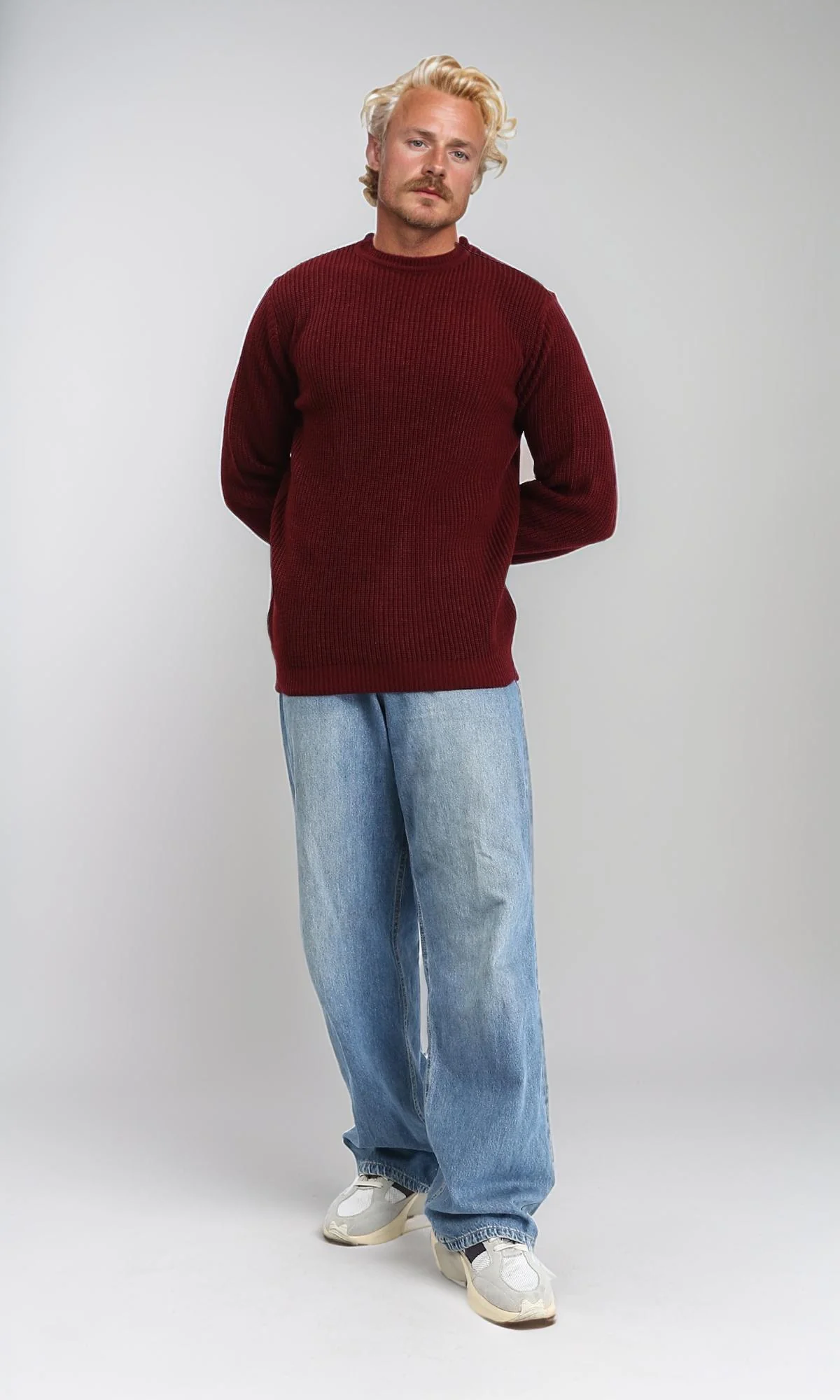 R212618 - Slip On Round Neck Knitted Pullover - Dark Burgundy - Image 4