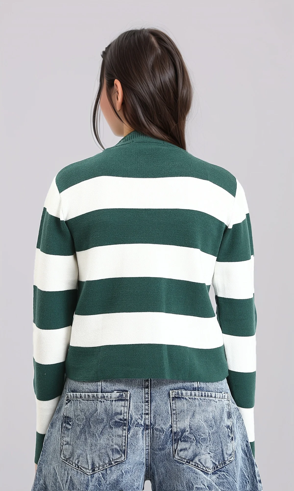 R212628 - Bi-Tone Awning Striped Pullover - Dark Green & White - Image 2