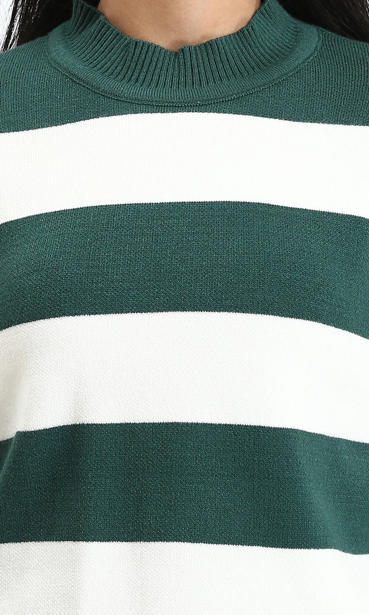R212628 - Bi-Tone Awning Striped Pullover - Dark Green & White - Image 3