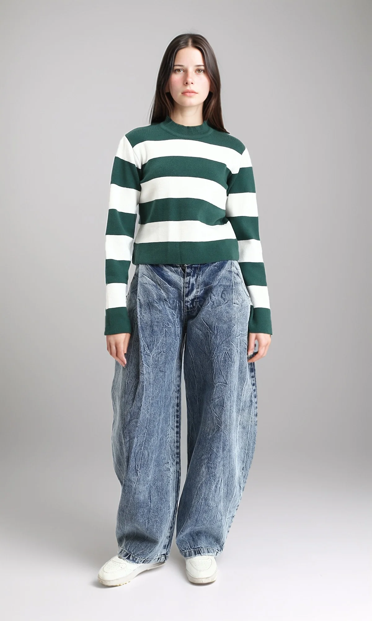 R212628 - Bi-Tone Awning Striped Pullover - Dark Green & White - Image 4