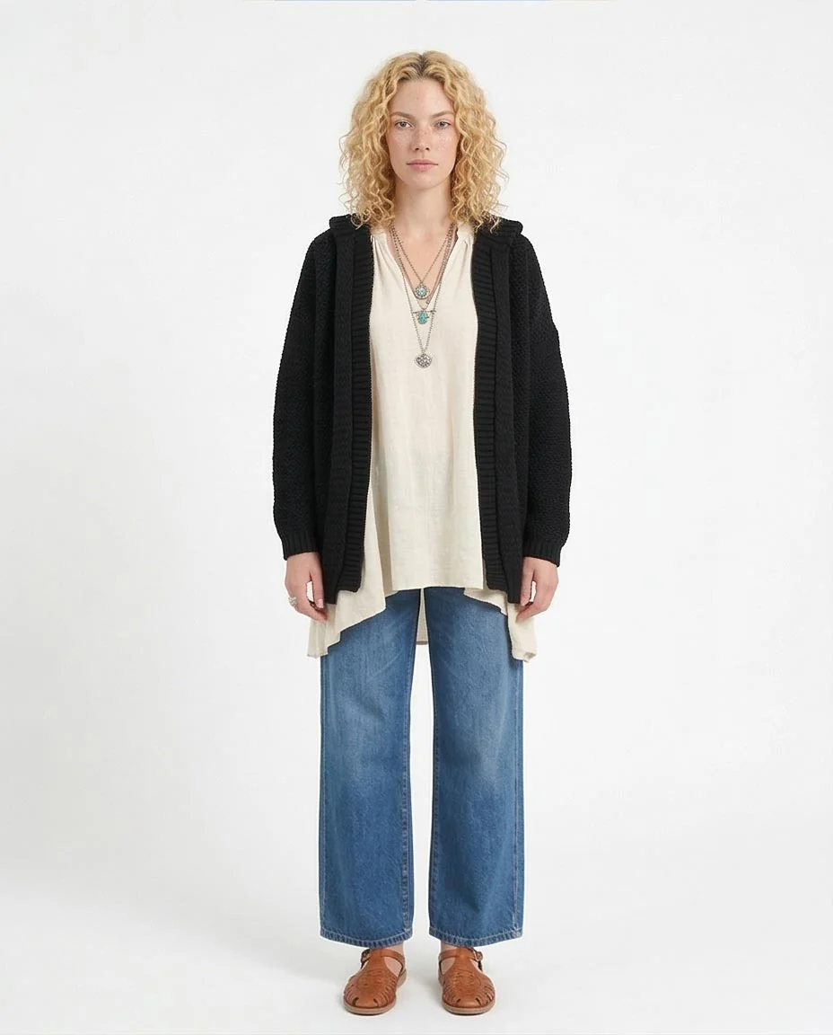 Ravin Oversized Hooded Chunky Knit Cardigan - Black - R212642 - Image 4