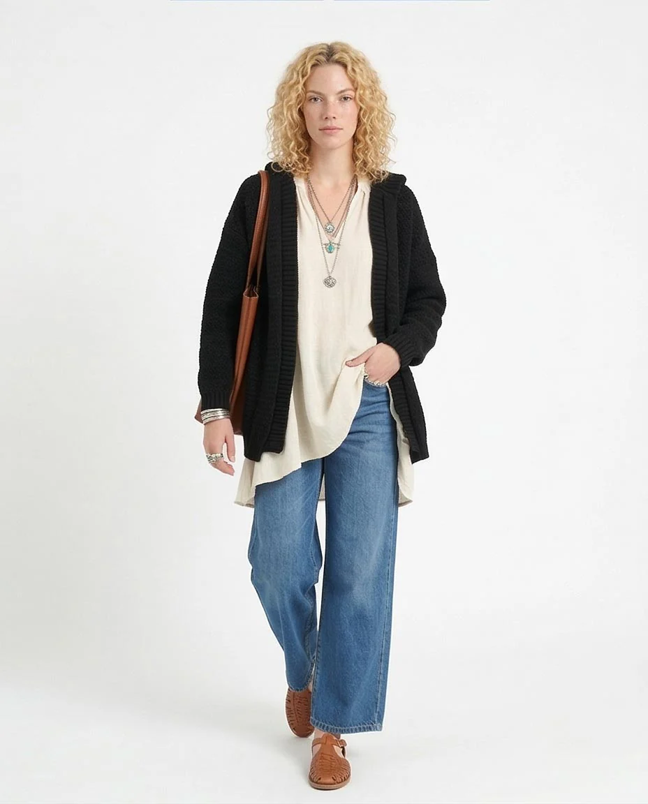 Ravin Oversized Hooded Chunky Knit Cardigan - Black - R212642 - Image 5
