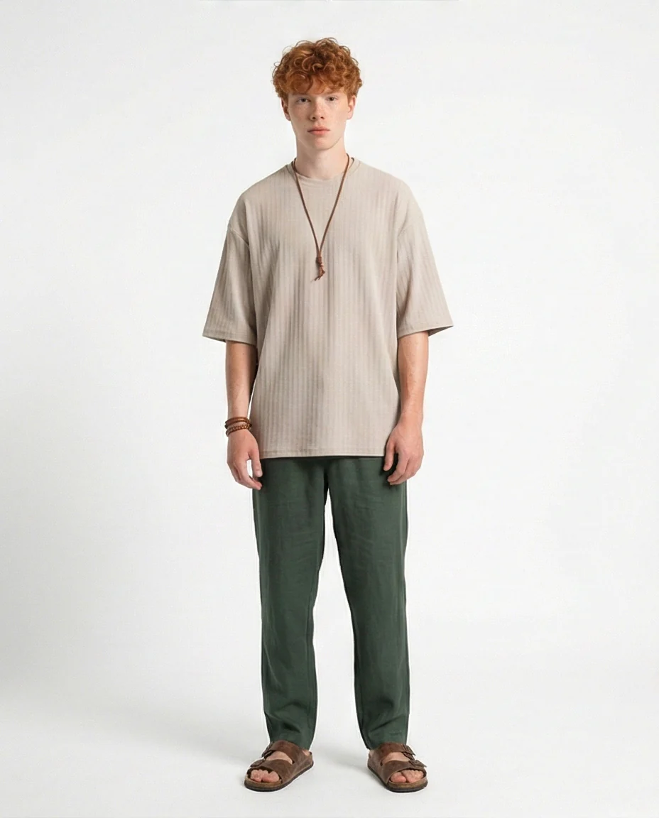 R212652 - Elbow Sleeves Striped Casual Tee - Light Grey - Image 3