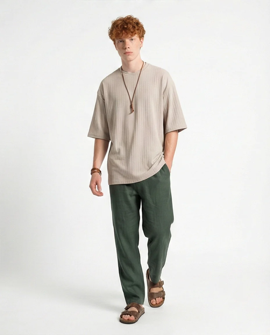R212652 - Elbow Sleeves Striped Casual Tee - Light Grey - Image 4