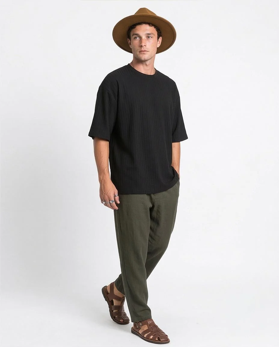 Ravin Men's Oversized Ribbed Cotton-Blend Tee in Jet Black - R212653 - Image 4