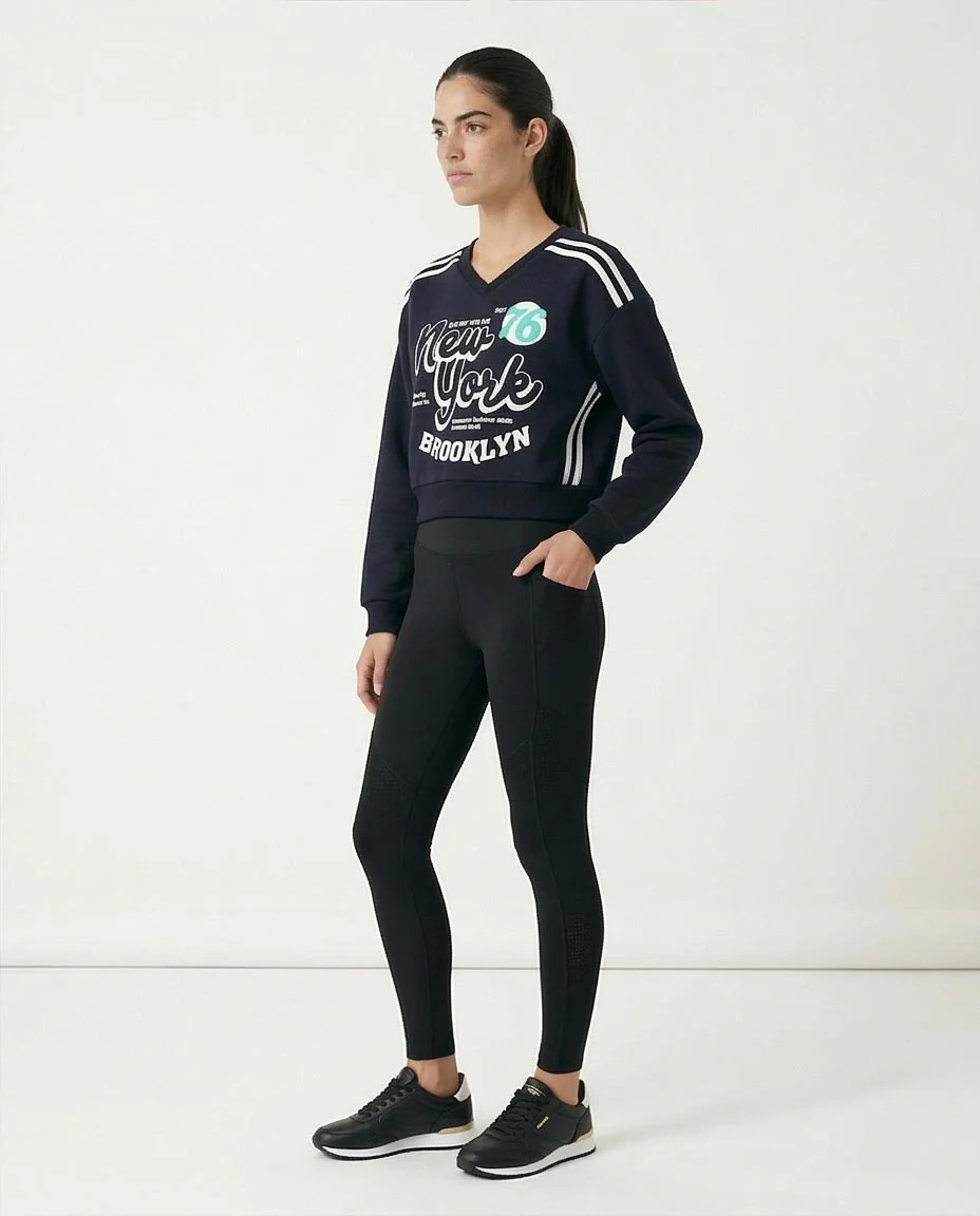 Ravin Women’s Sport Luxe Cropped Brooklyn Sweatshirt - Black – R212666 - Image 5