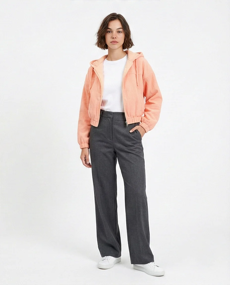 R212784 - Hooded Neck with Drawstring Jacket - Salmon - Image 5